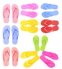 Colorful flip-flops collage isolated on white