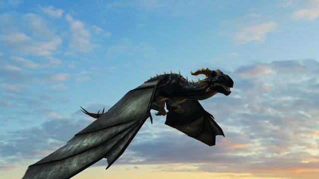 Mystical Dragon in flight Close-Up tracking shot