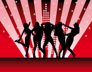 vector silhouettes of beautiful women on red background
