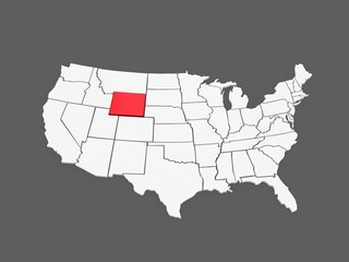 Three-dimensional map of Wyoming. USA.