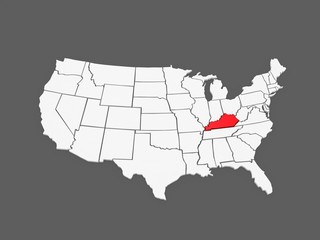 Fototapeta na wymiar Three-dimensional map of Kentucky. USA.