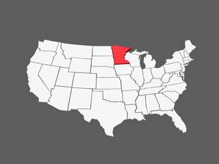 Fototapeta na wymiar Three-dimensional map of Minnesota. USA.