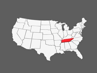 Fototapeta na wymiar Three-dimensional map of Tennessee. USA.