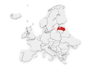 Map of Europe and Latvia.