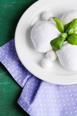 Tasty mozzarella cheese with basil