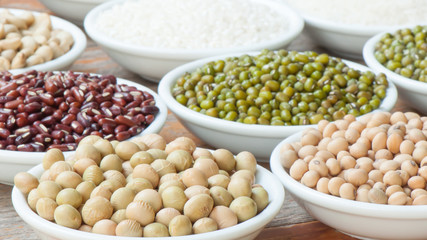 Multicolored beans in ceramics bowl
