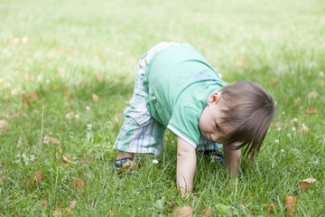 Boy playing in a garden