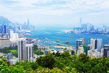 Aerial view of Hong Kong harbor