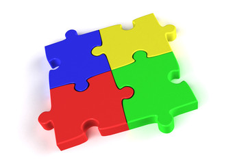 Connected blank puzzle pieces isolated