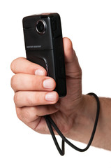 Filming with a mini video camera which is also water resistant.