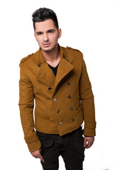 Male model wearing a jacket.