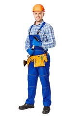 Young male construction worker with hammer