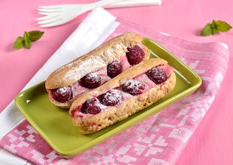French pastry raspberry eclairs