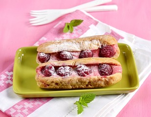 French pastry raspberry eclairs