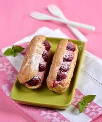 French pastry raspberry eclairs
