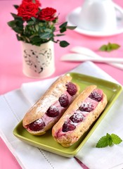 French pastry raspberry eclairs