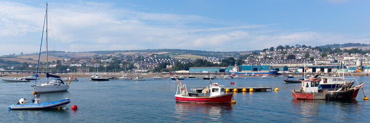 Panorama of boats Teign river Teignmouth Devon