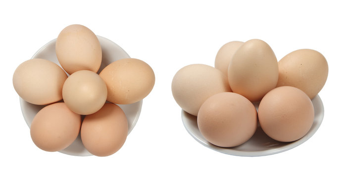 Plate with eggs ( isolated on white background )