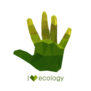 Illustration of origami ecological green hand