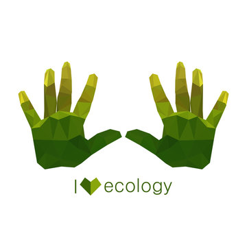 Illustration of origami ecological green hands