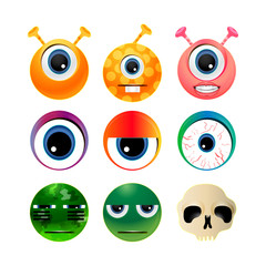 Collection of funny emoticons isolated on white background