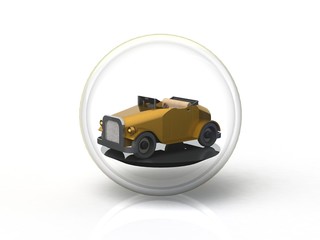 3d car in a glass sphere