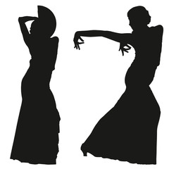 Two black silhouettes of female flamenco dancer