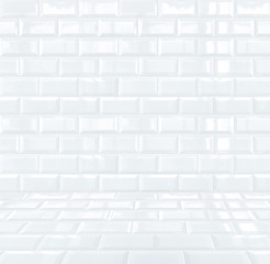 Glossy White Ceramic brick tile room
