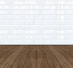 White Ceramic brick tile wall and wooden floor