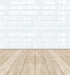 White Ceramic brick tile wall and wooden floor