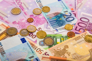 Money euro coins and banknotes