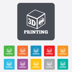 3D Print sign icon. 3d cube Printing symbol.