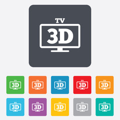 3D TV sign icon. 3D Television set symbol.