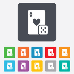 Casino sign icon. Playing card with dice symbol