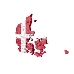 Low Poly Denmark Map with National Flag
