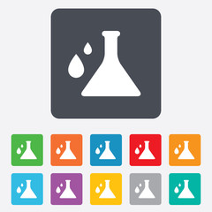 Chemistry sign icon. Bulb symbol with drops.