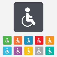 Disabled sign icon. Human on wheelchair symbol.