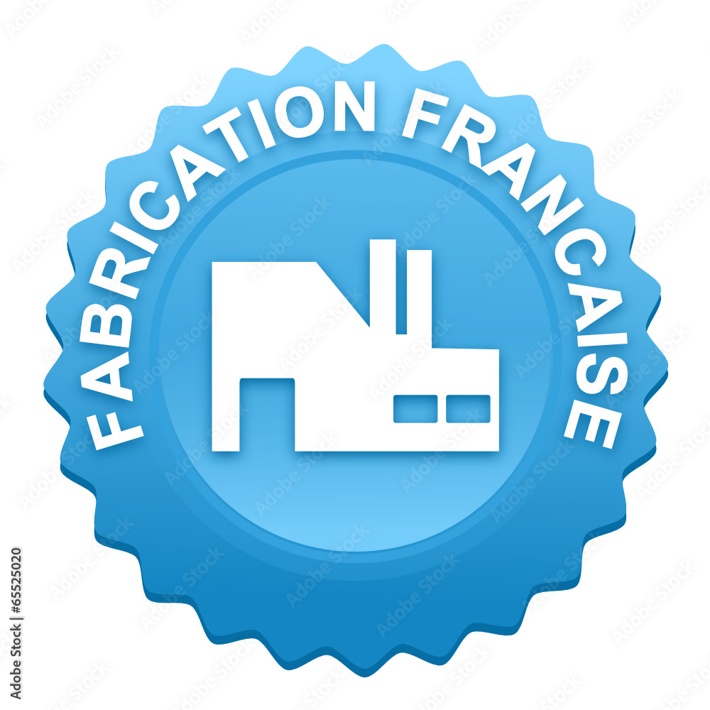 Sticker fabrication française sur bouton web denté bleu