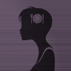 woman silhouette with restaurant inside