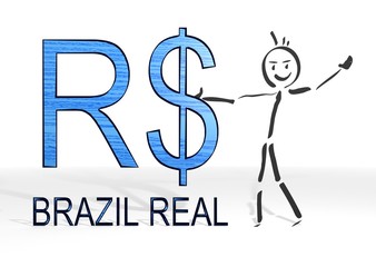 stick man presents Brazil Real sign