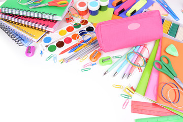 Bright school supplies close-up