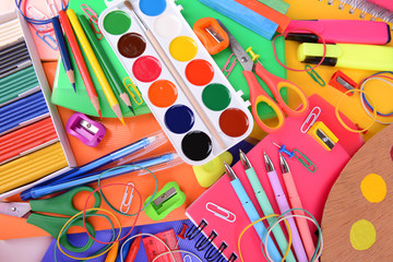 Bright school supplies close-up