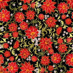 Fototapeta na wymiar abstract seamless floral ornament on black background