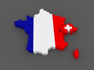 France and Switzerland. map.