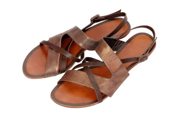 beach leather bronzed  sandals