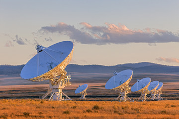 Very Large Array Satellite Dishes at Sunset in New Mexico, USA