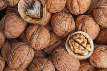Pile of dried walnuts