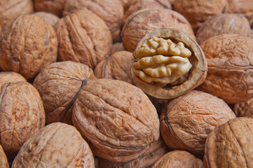 Pile of dried walnuts