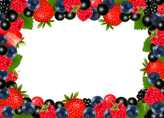 Background with fresh berries and cherries. Vector illustration