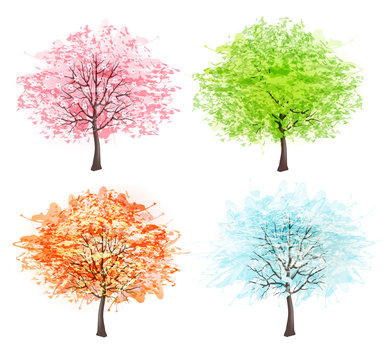 Four seasons - spring, summer, autumn, winter. Art tree beautifu